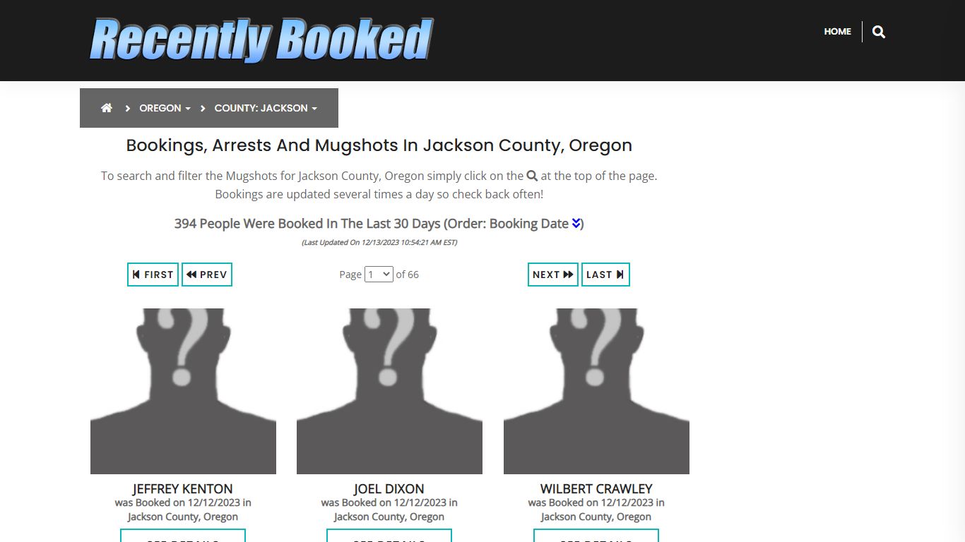 Recent bookings, Arrests, Mugshots in Jackson County, Oregon